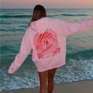 Pink Palm Puff Everything Comes in Waves Hoodie